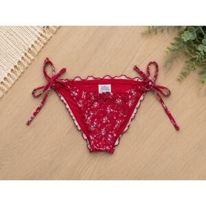 Wild Fable Red Floral Ruffle Side Tie Bikini Bottom XS